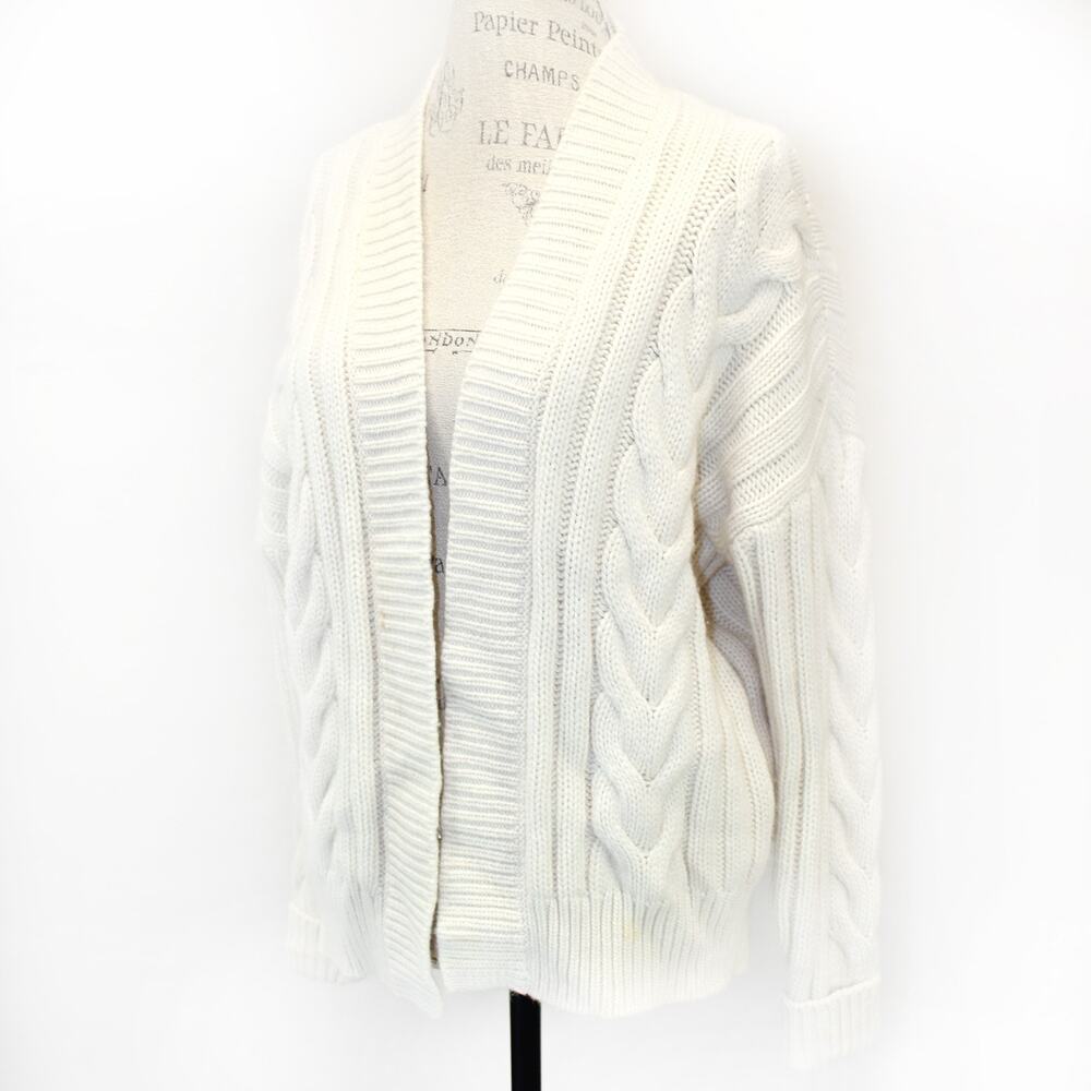 Banana Republic White Chunky Cable Knit Sweater Cardigan Cozy Wool Cashmere S